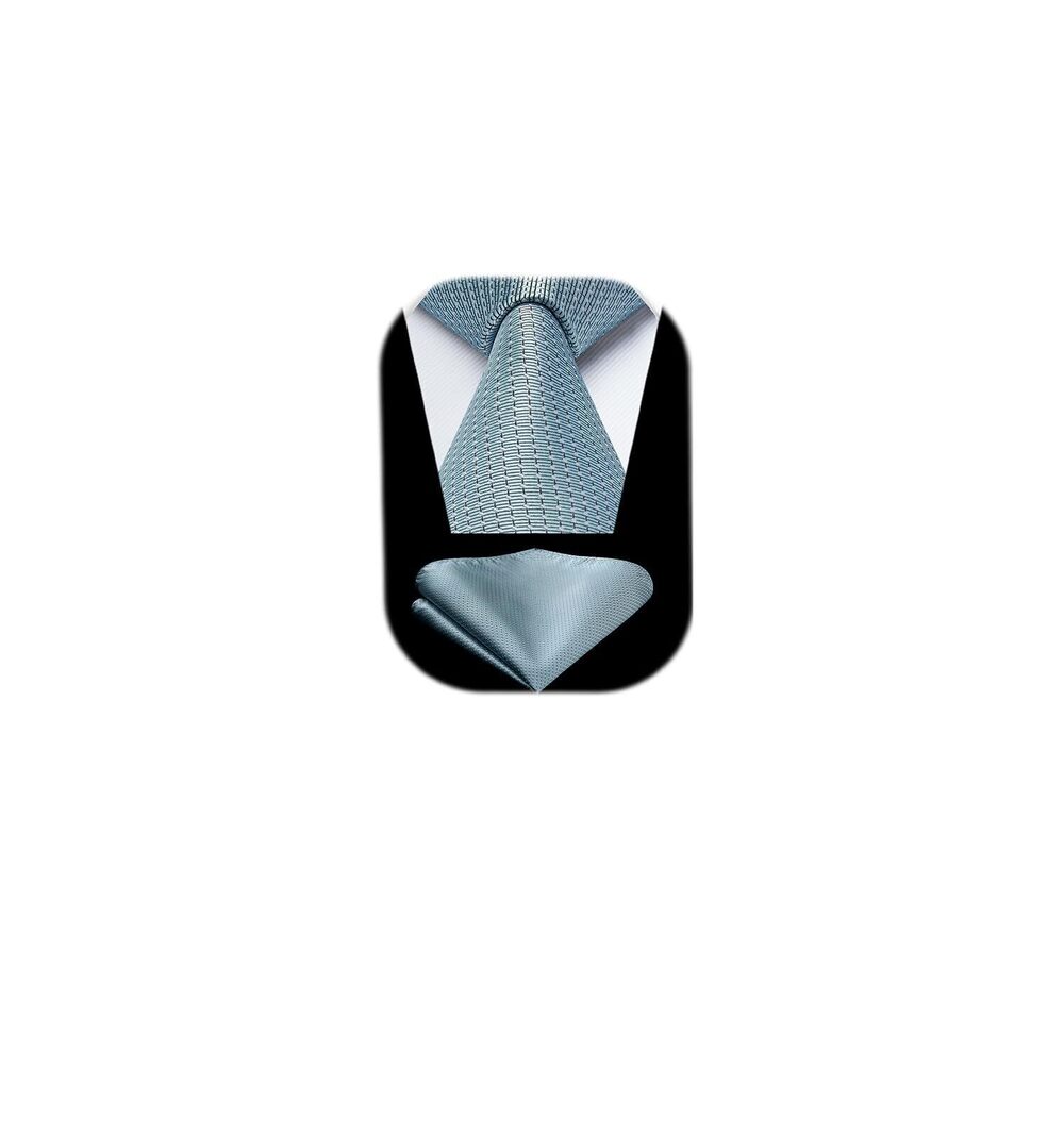 3599 Plaid Ties with Pocket Square Set Silver Grey ’s Necktie Handkerchief